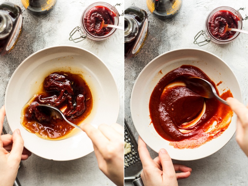 vegan bibimbap sauce prep