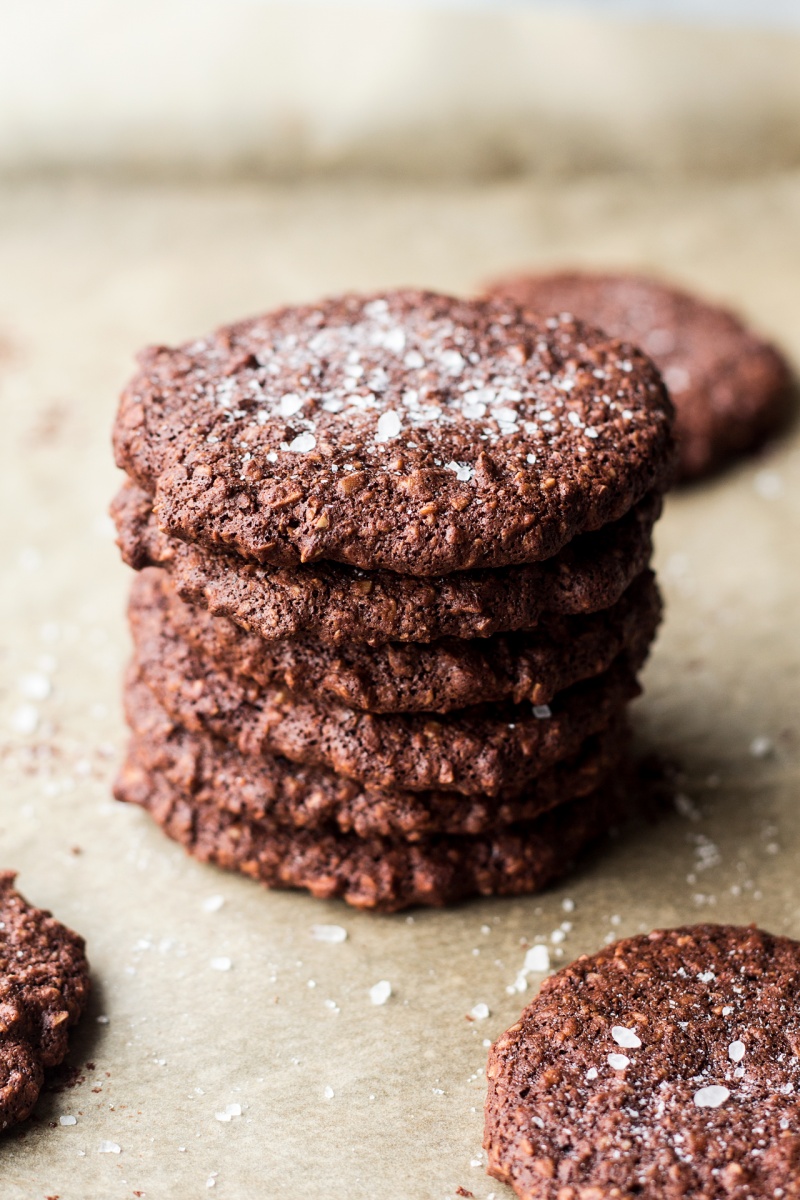 vegan chocolate cookies stacked