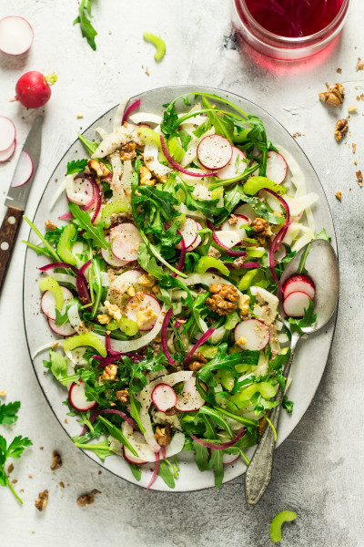 vegan fennel salad walnut dressing platter