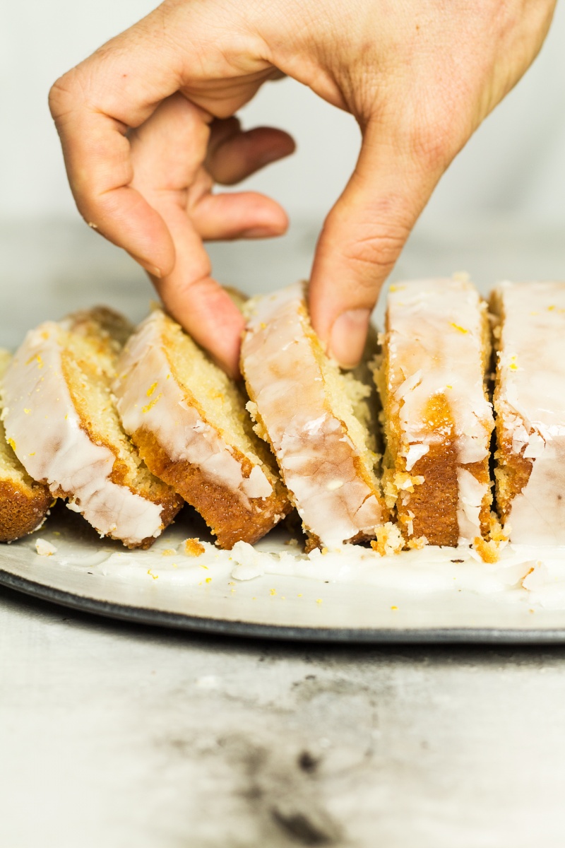 vegan lemon drizzle cake sliced side