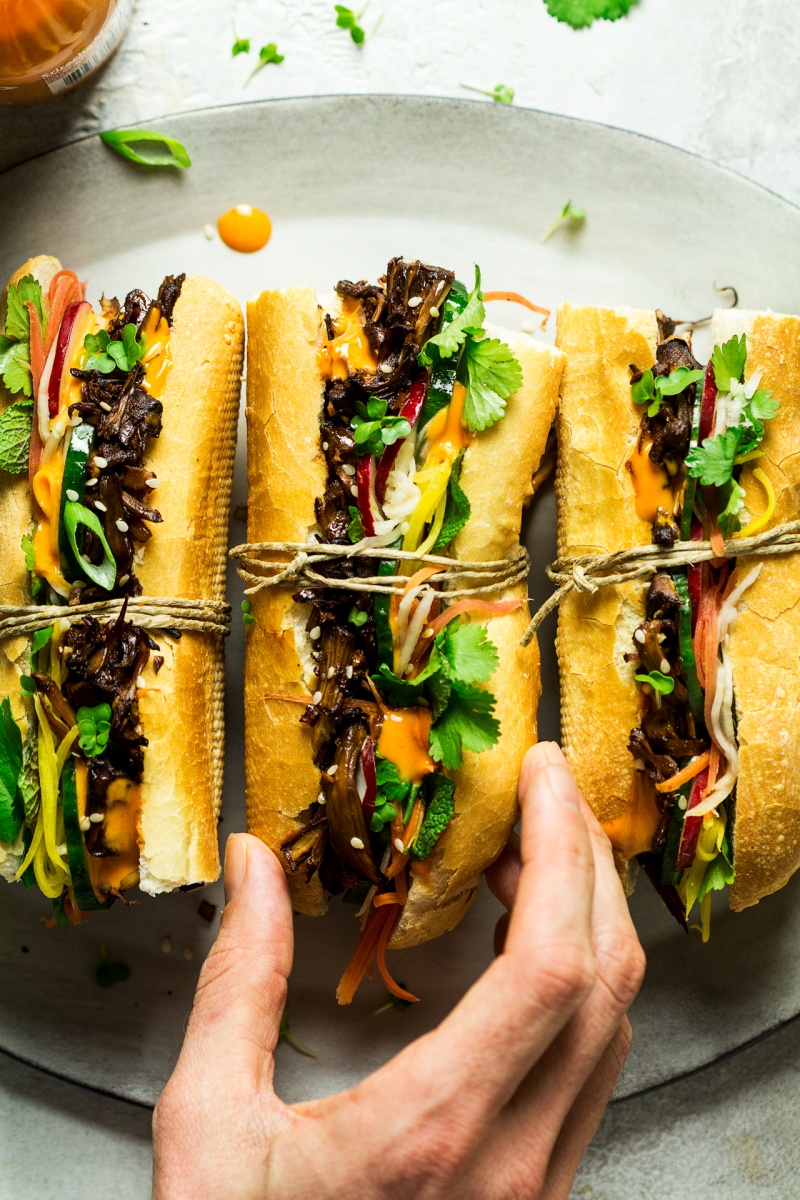 vegan pulled pork banh mi lunch