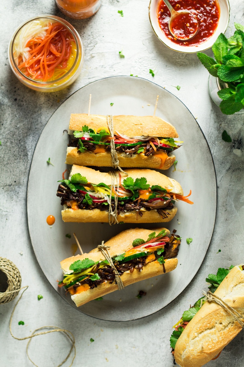 vegan pulled pork banh mi set up