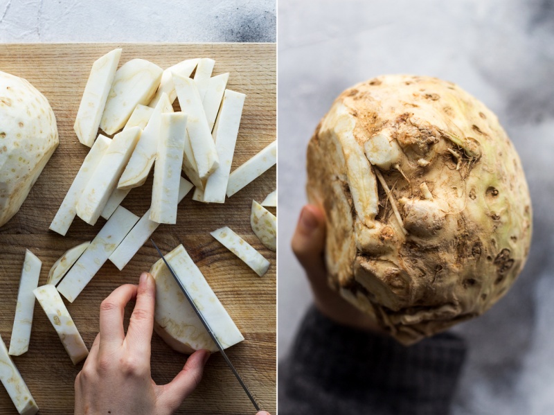 celeriac chips cutting