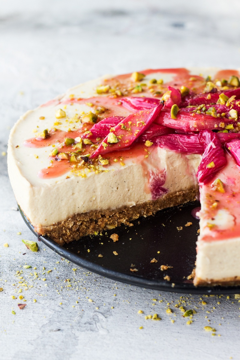 vegan white chocolate cheesecake cut