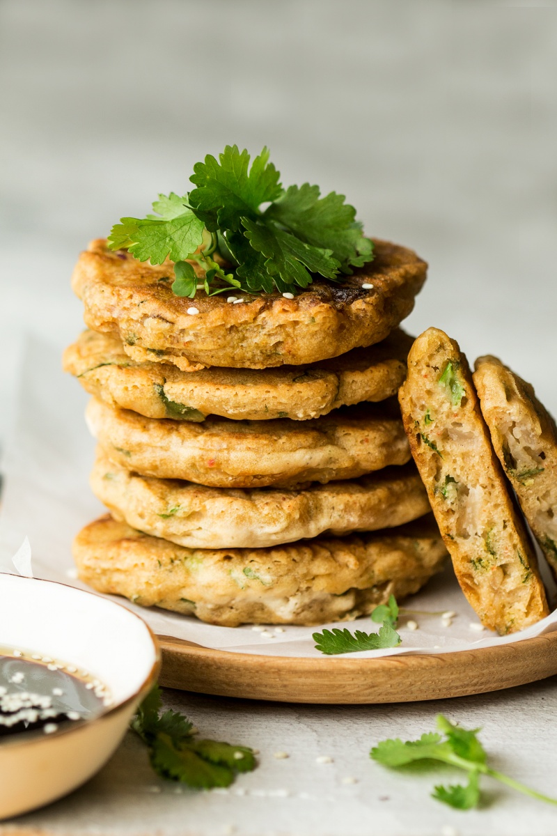 vegan kimchi pancakes stack