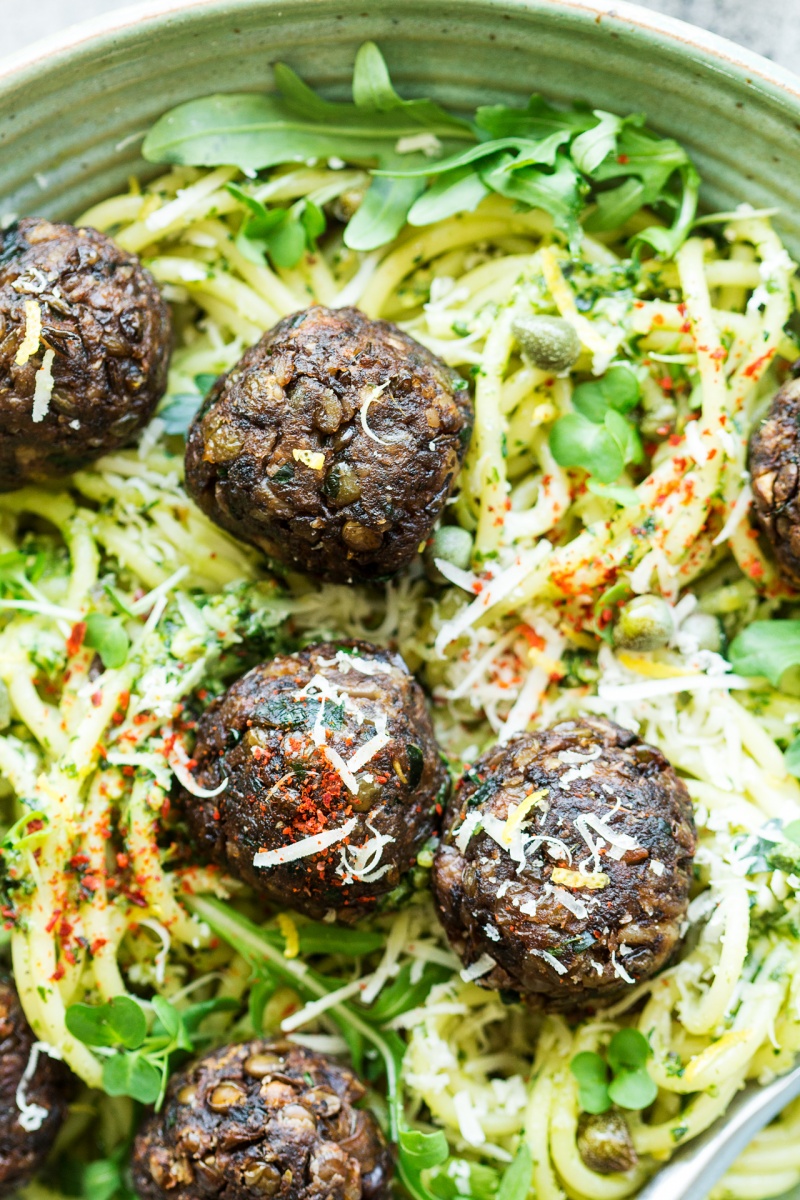 vegan meatballs lunch close