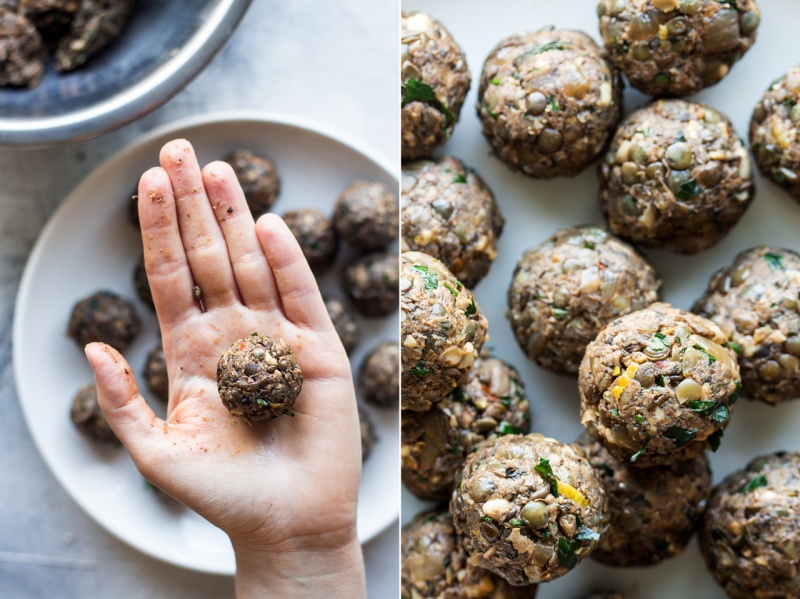 vegan meatballs rolling process