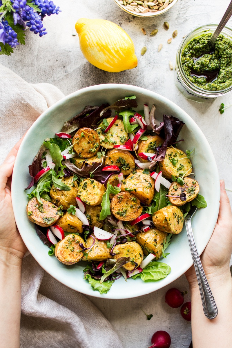 vegan potato salad pesto bowl