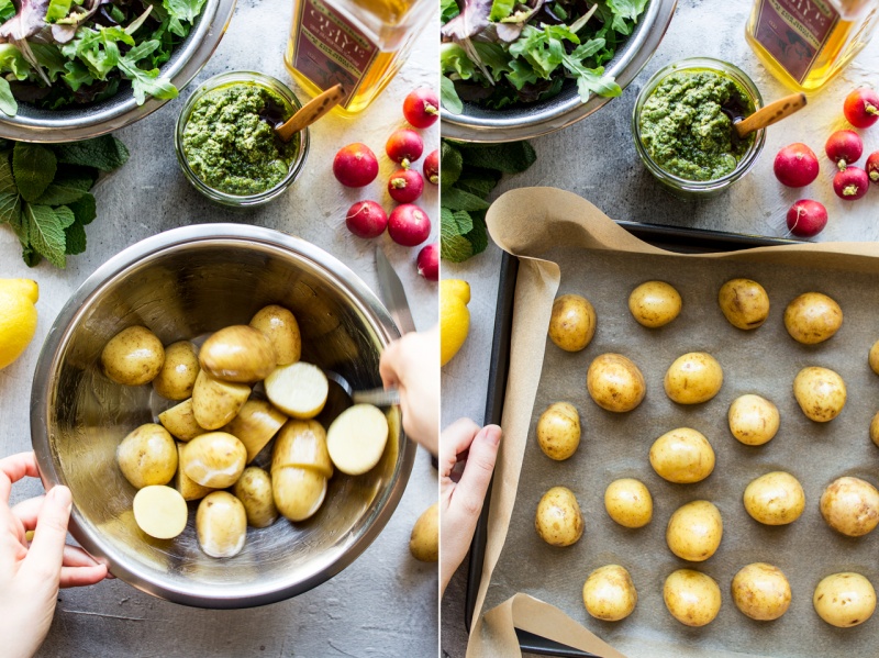 vegan potato salad pesto process