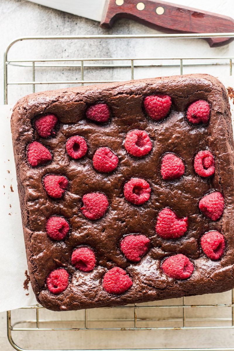 vegan raspberry brownies baked uncut