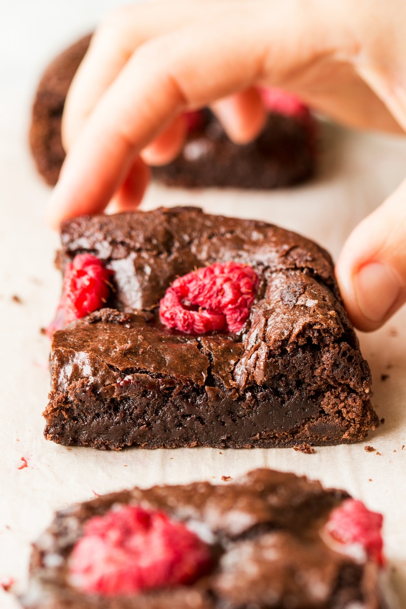 vegan raspberry brownies piece macro