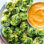 Green summer rolls with mango miso sauce-image