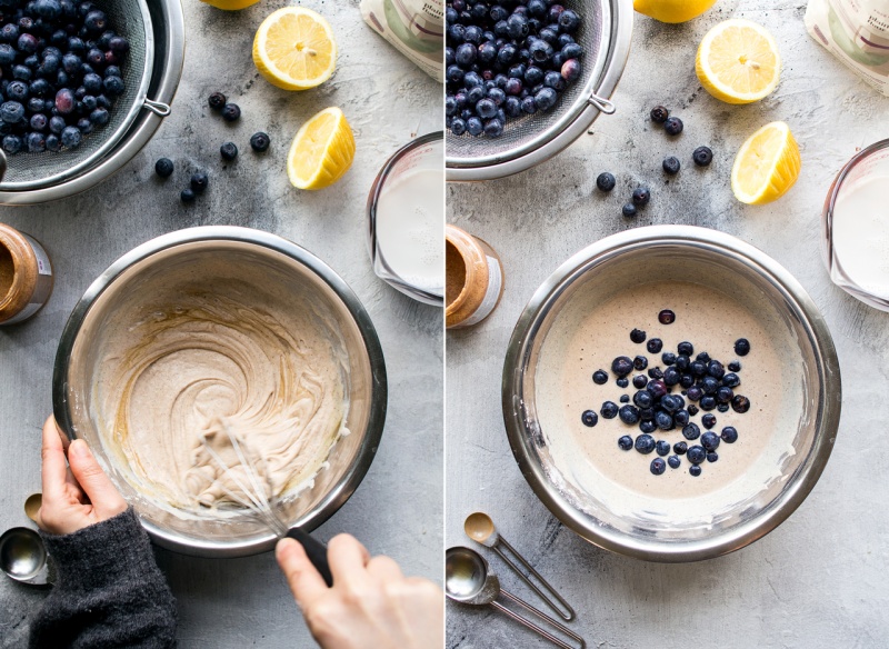 vegan blueberry pancakes making