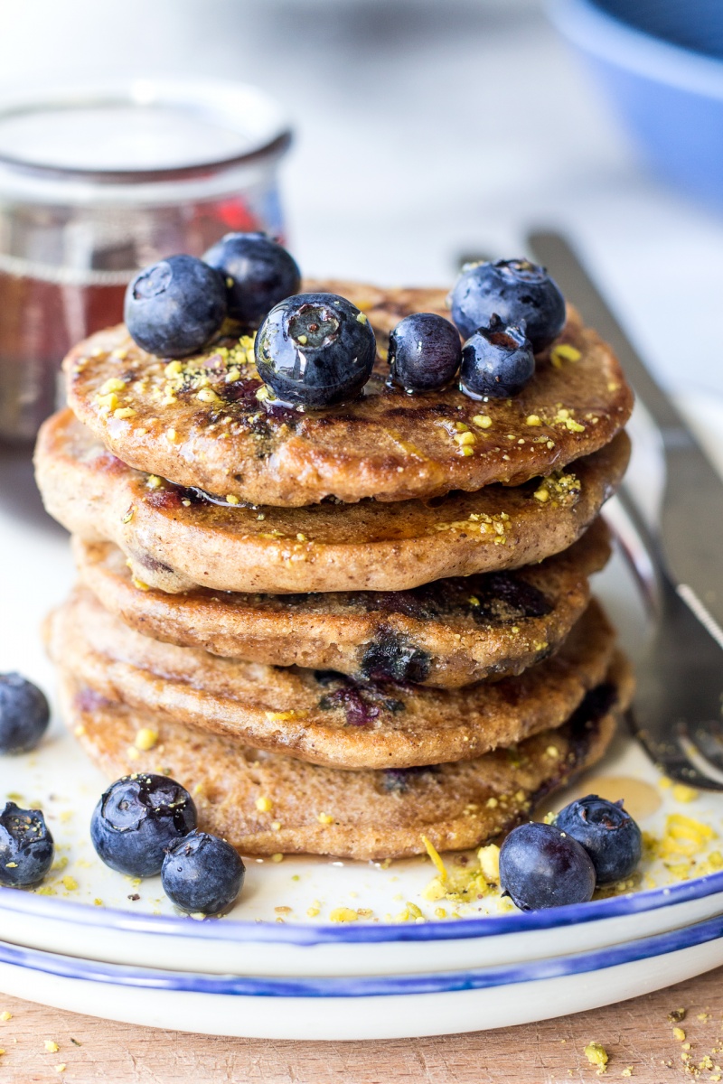 vegan blueberry pancakes stack