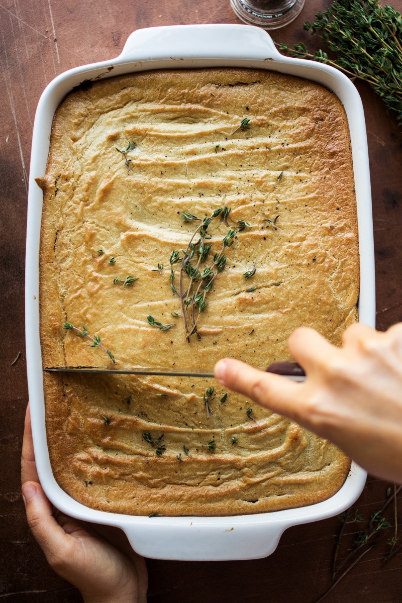 vegan moussaka cutting slice