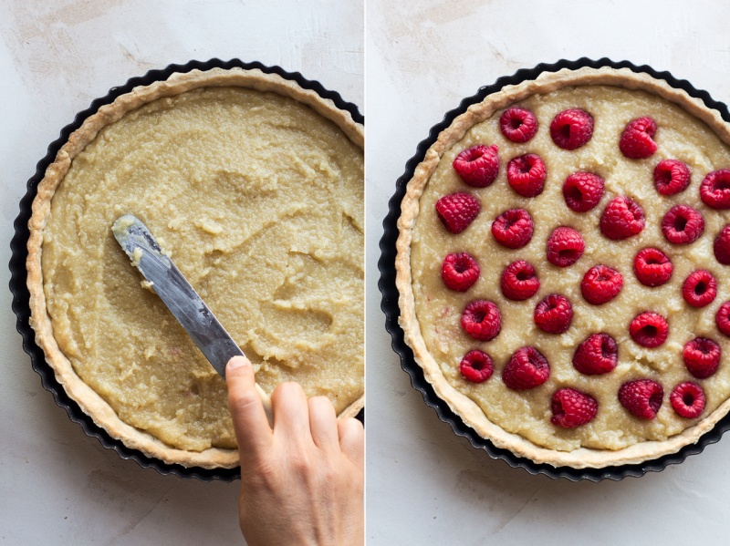 vegan raspberry bakewell tart making