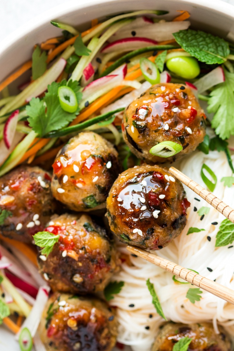 lemongrass aubergine neatballs close up