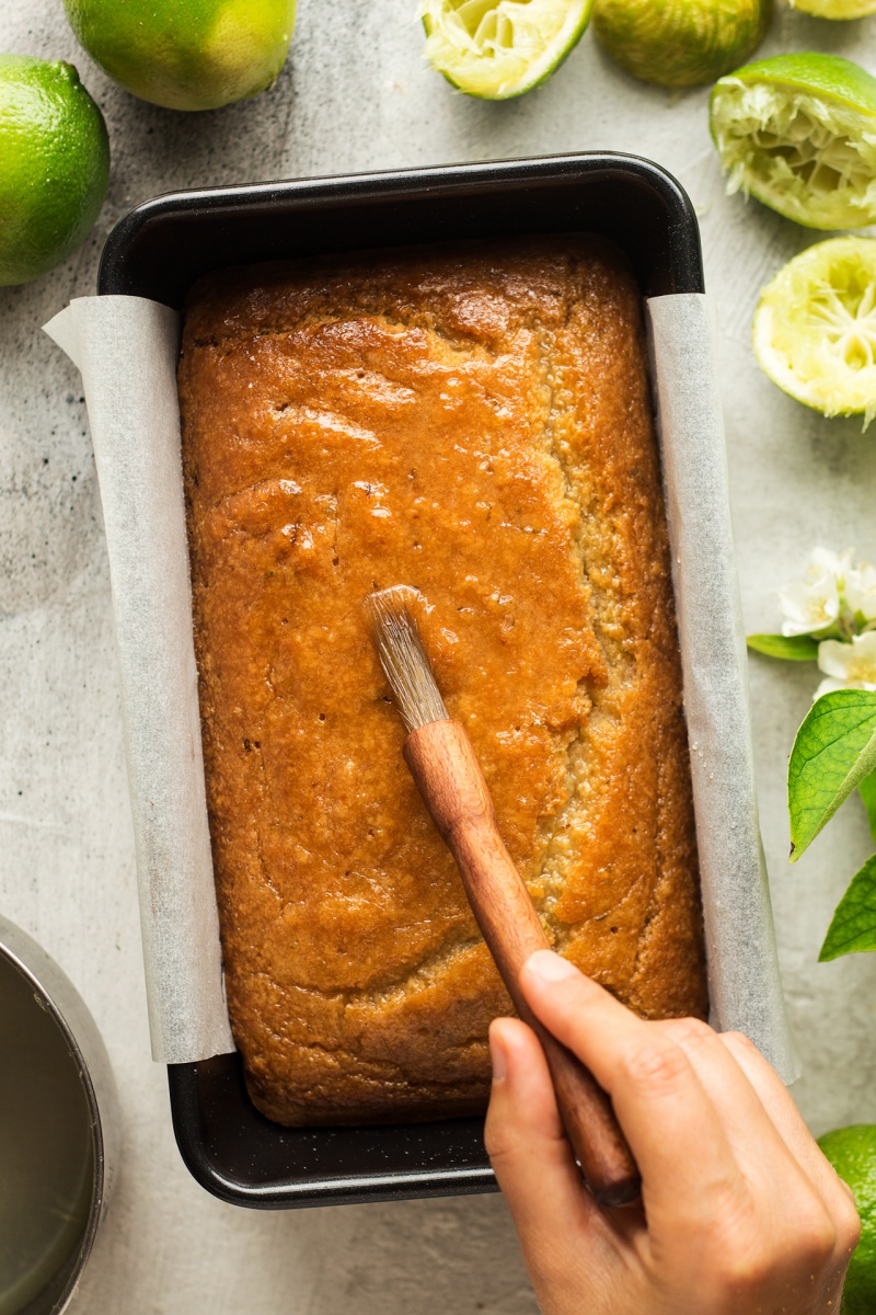 lime drizzle cake applying syrup