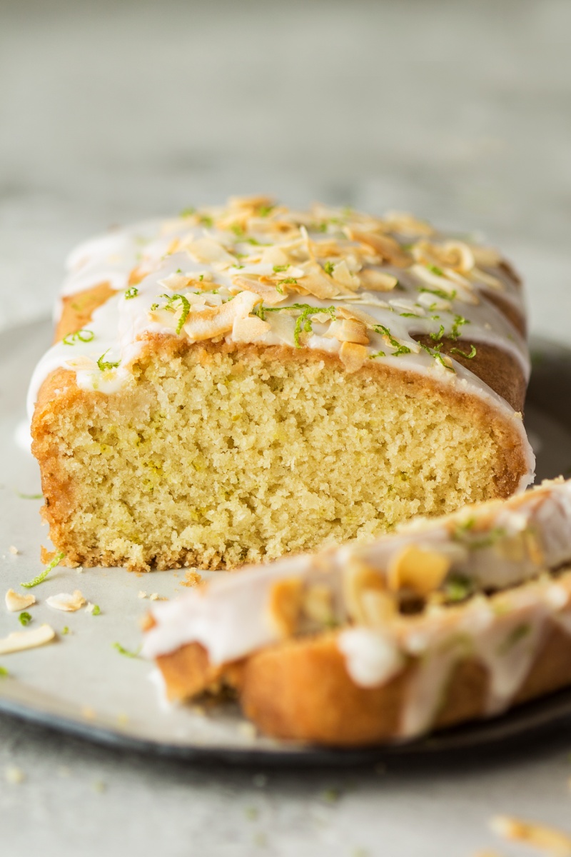 lime drizzle cake cross section