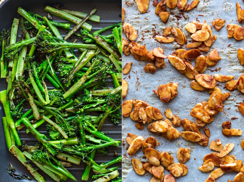 vegan broccoli pasta grilled broccoli almonds