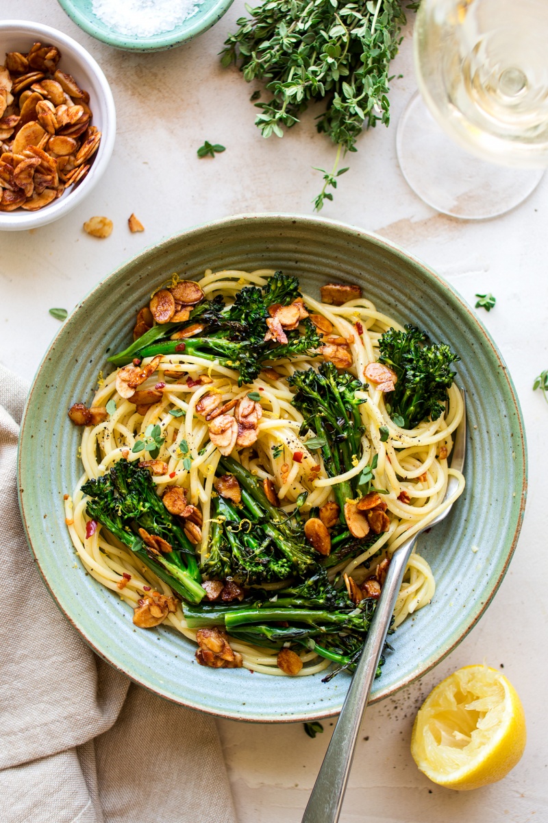 Vegan Broccoli Pasta With Almond Bacon Lazy Cat Kitchen