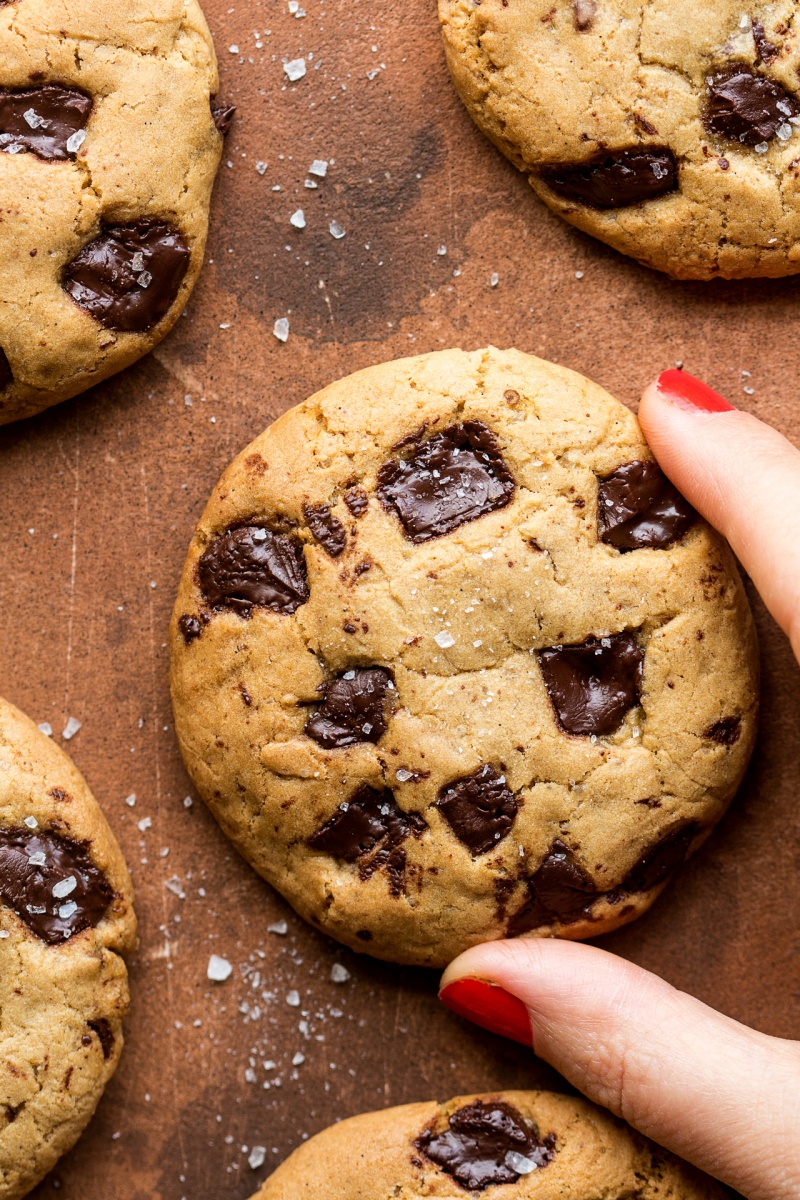 vegan chocolate chip cookies hand