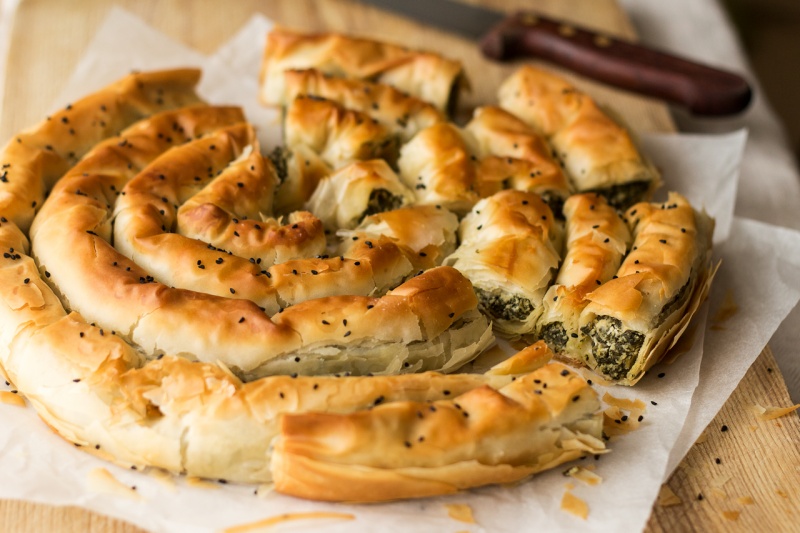 vegan spanakopita cross section