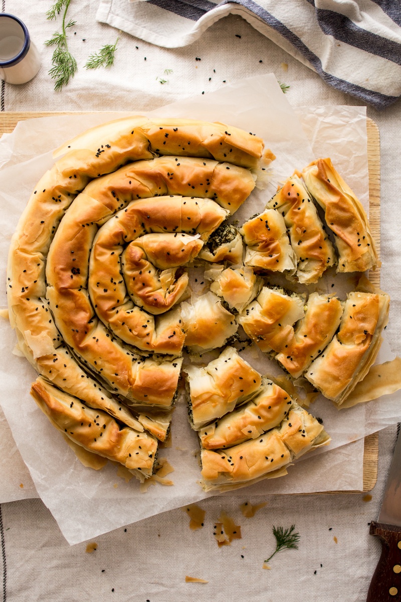 vegan spanakopita cut up