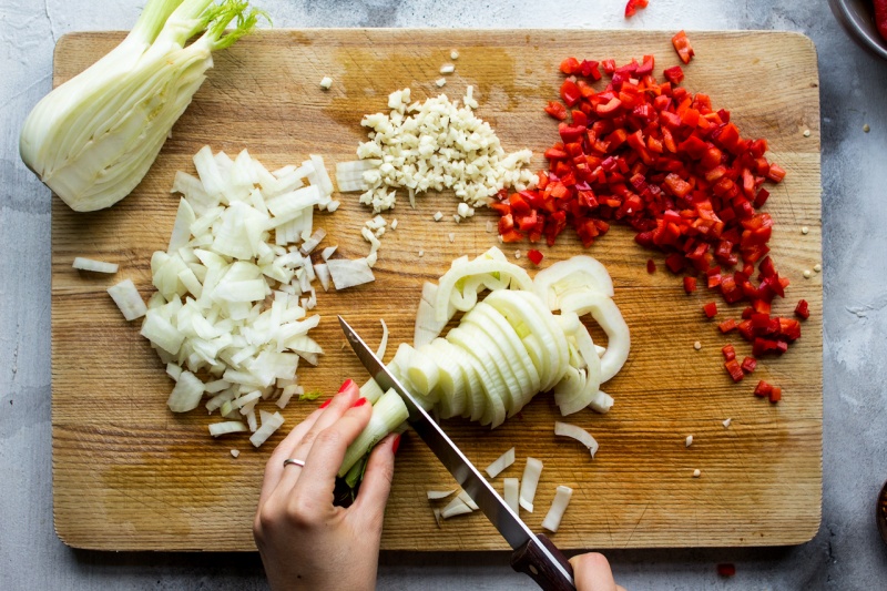 vegan bean stew ingredients chopped