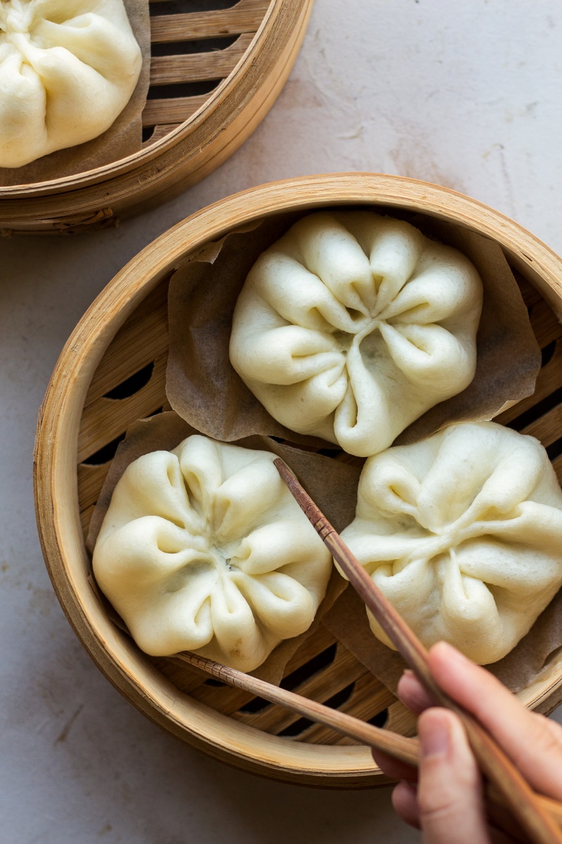 vegan char siu bao after steamed