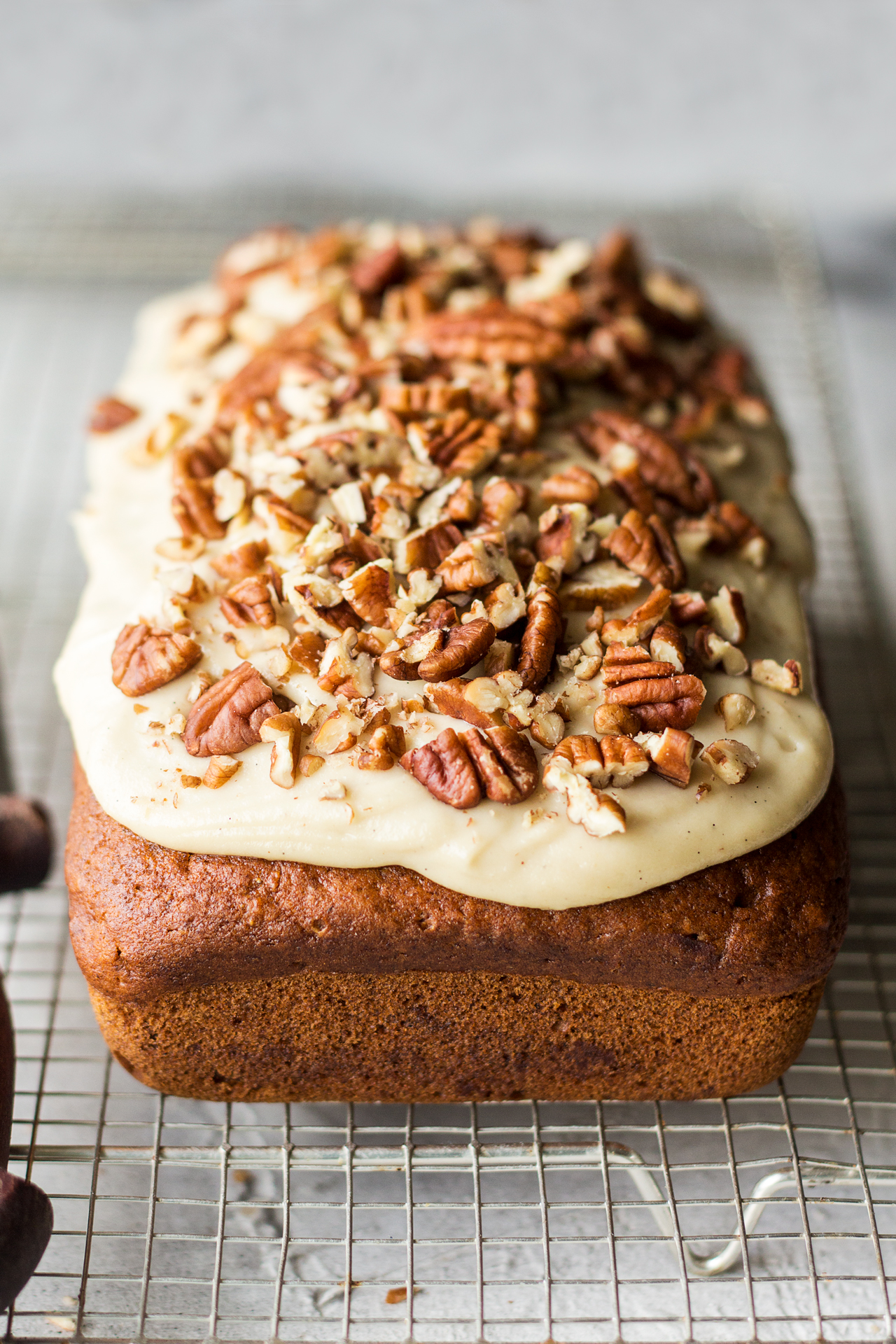 vegan pumpkin bread frosted