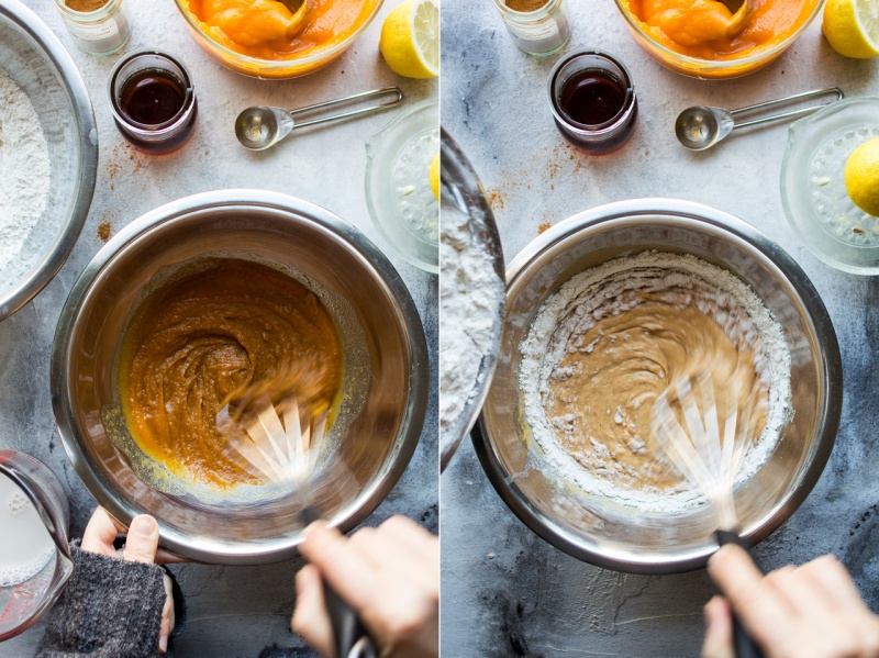 vegan pumpkin pancakes process