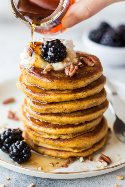 vegan pumpkin pancakes stack