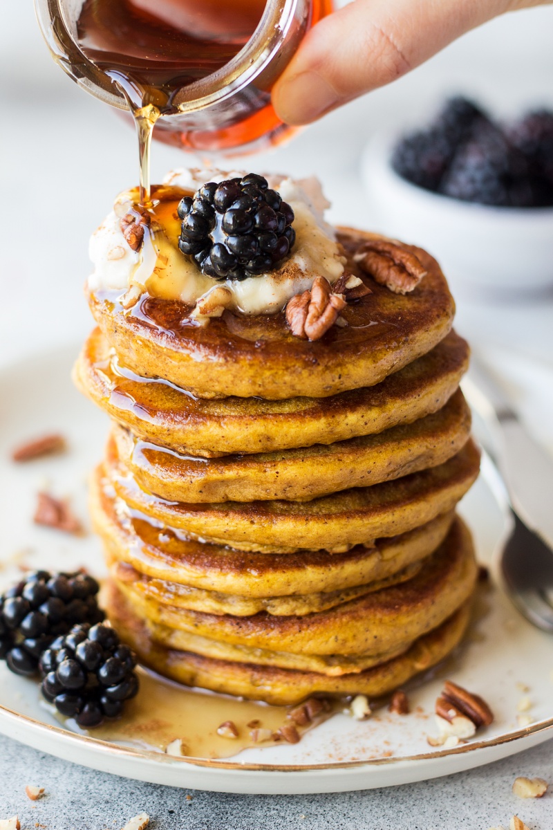 vegan pumpkin pancakes stack