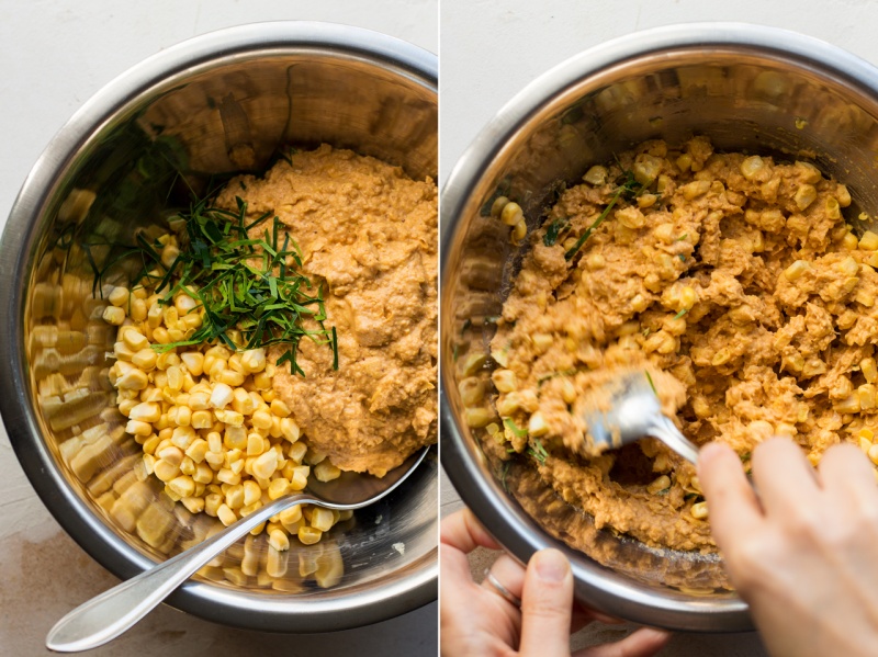 vegan thai corn fritters making