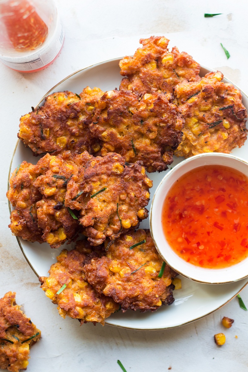 vegan thai corn fritters plated