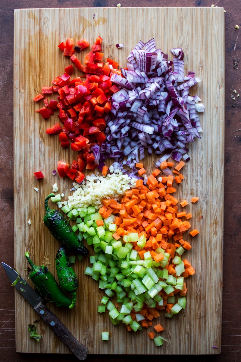 vegan lentil chilli ingredients chopped