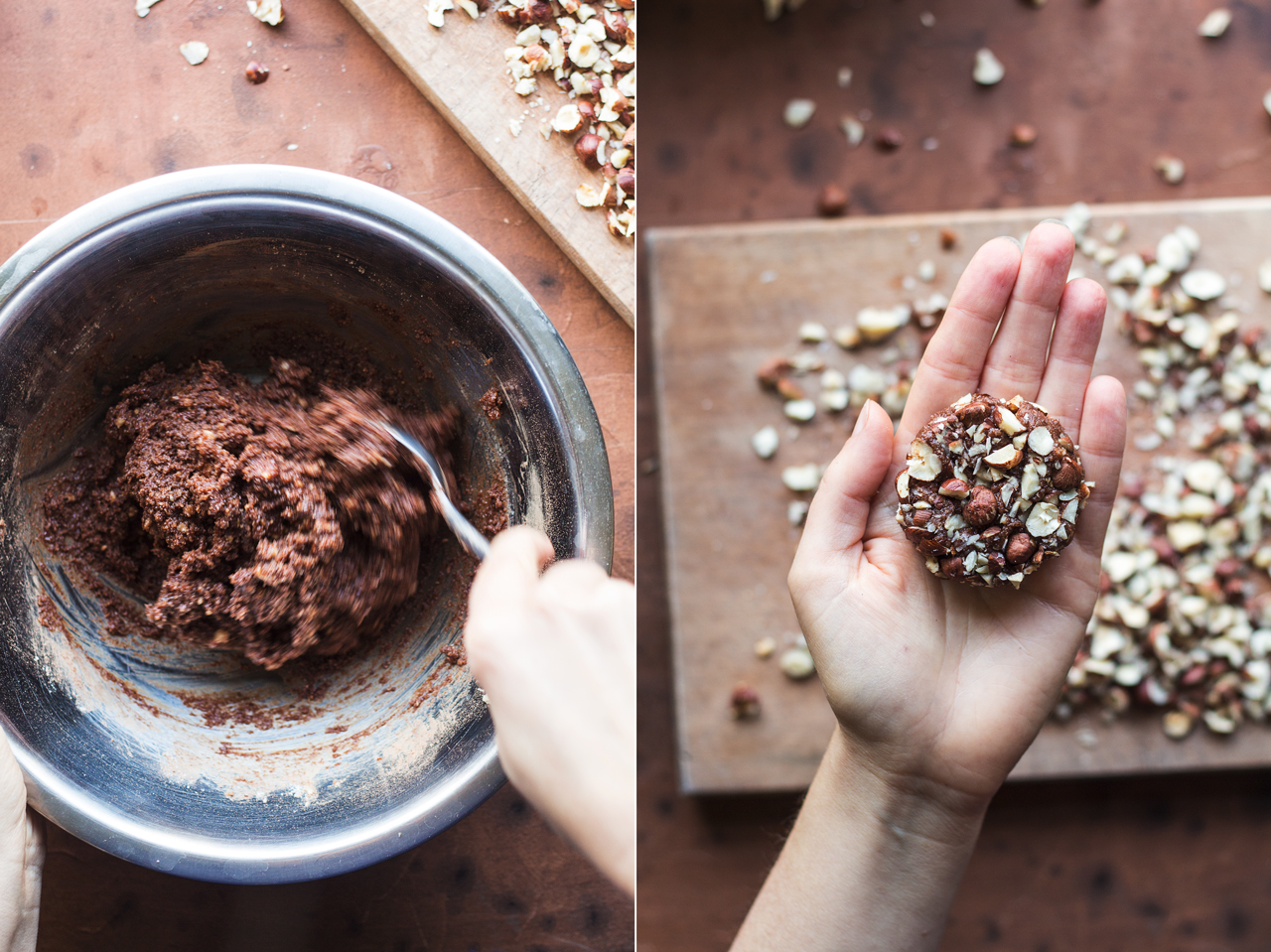 chocolate hazelnut cookies making