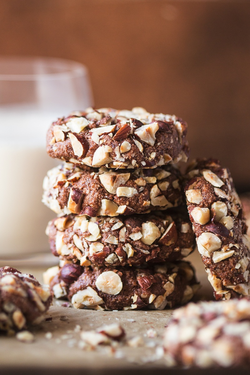 chocolate hazelnut cookies stack