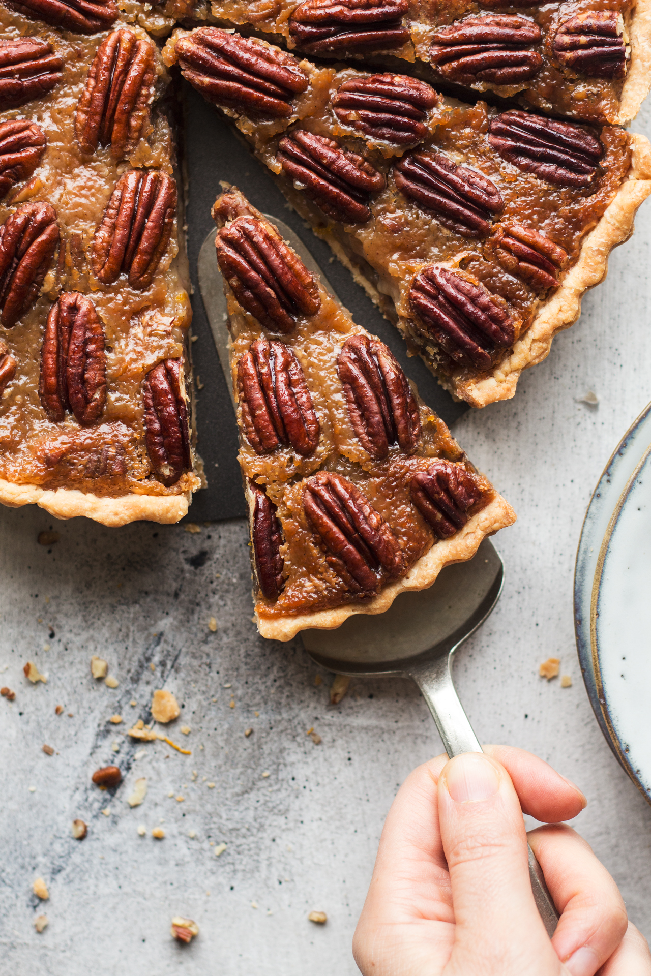 vegan pecan pie cut