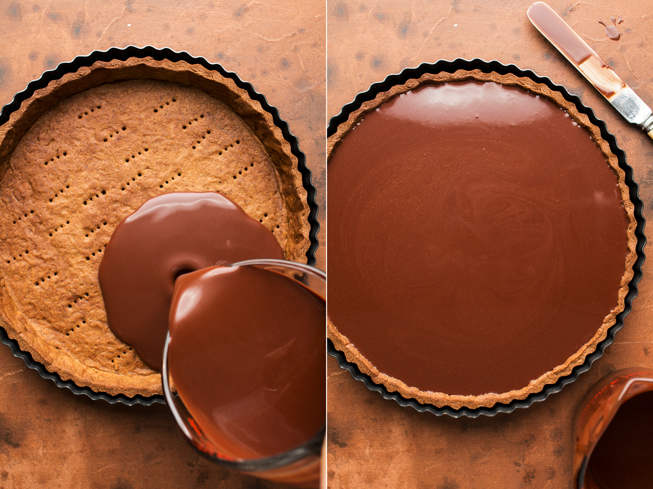 gingerbread amaretto chocolate tart process