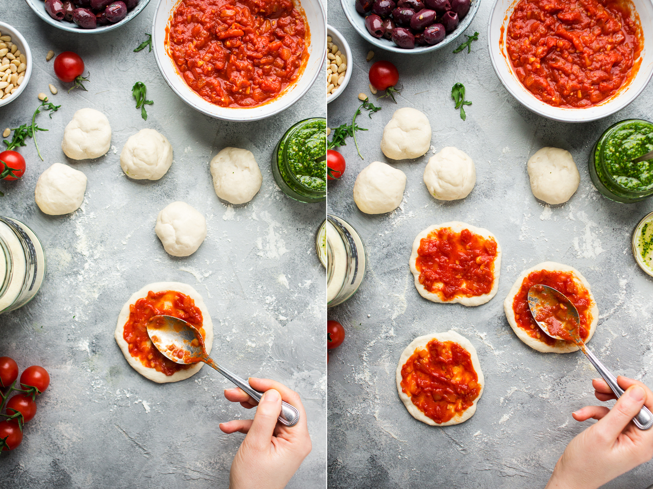 mini vegan pizzas making