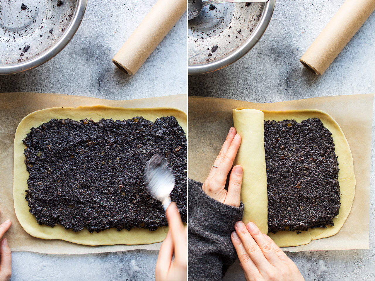 vegan poppy seed roll making