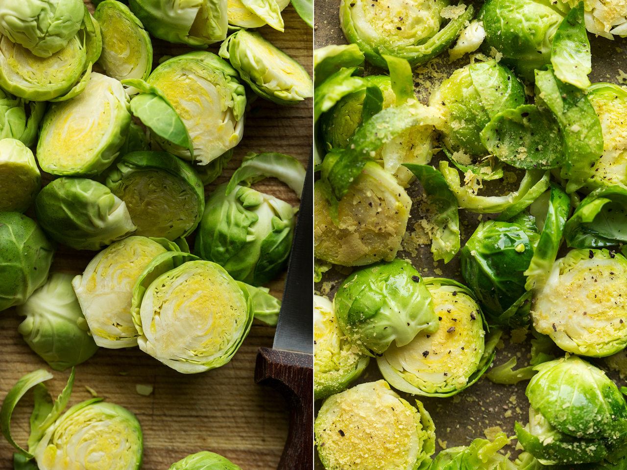 brussel sprout pasta veg prep