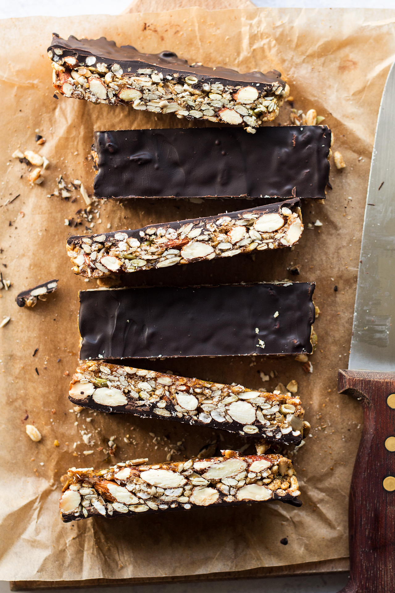 chocolate nut bars cutting