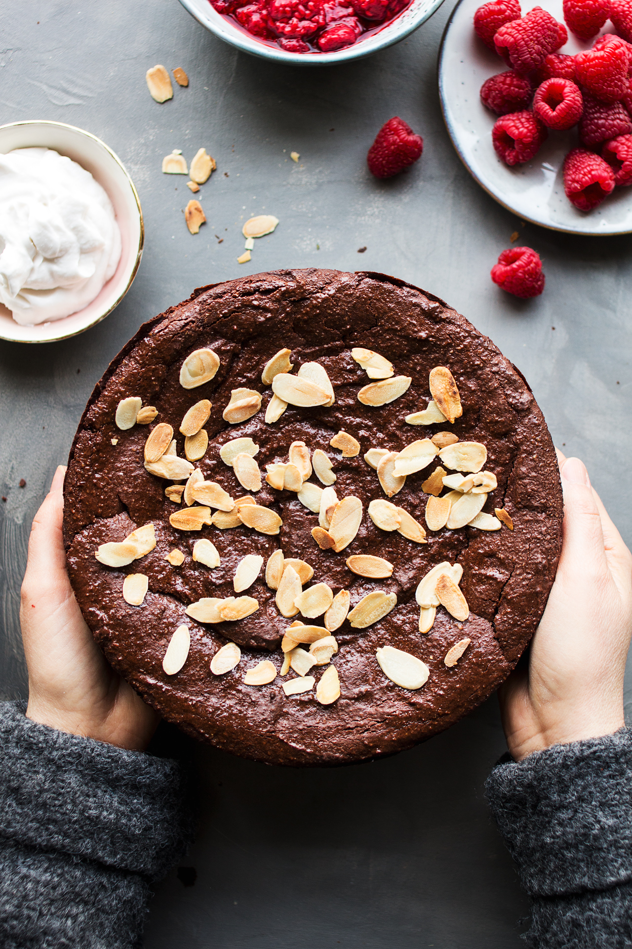 vegan chocolate torte hands