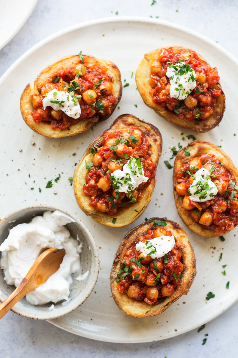 Vegan potato skins with smoky chickpeas