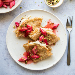 Buckwheat crepes with cashew cream and rhubarb-image