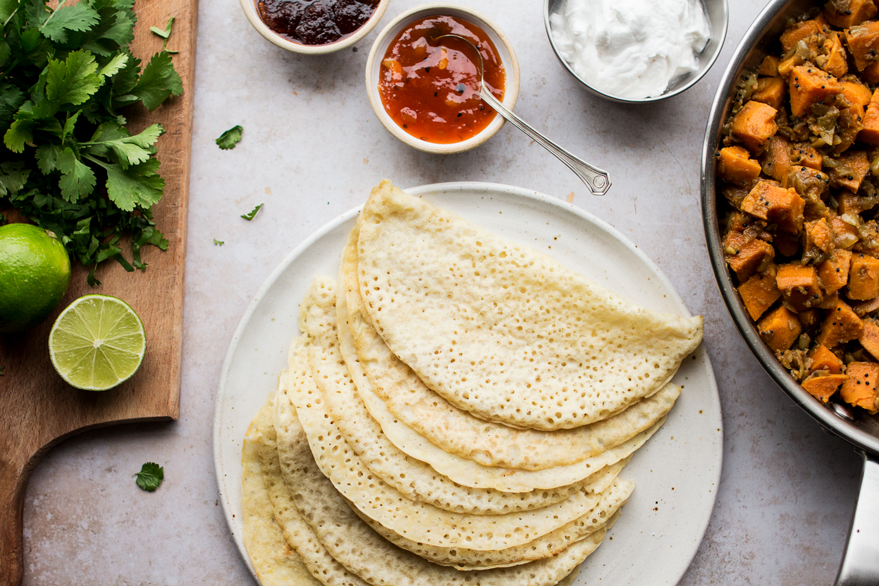 sweet potato dosa assembly