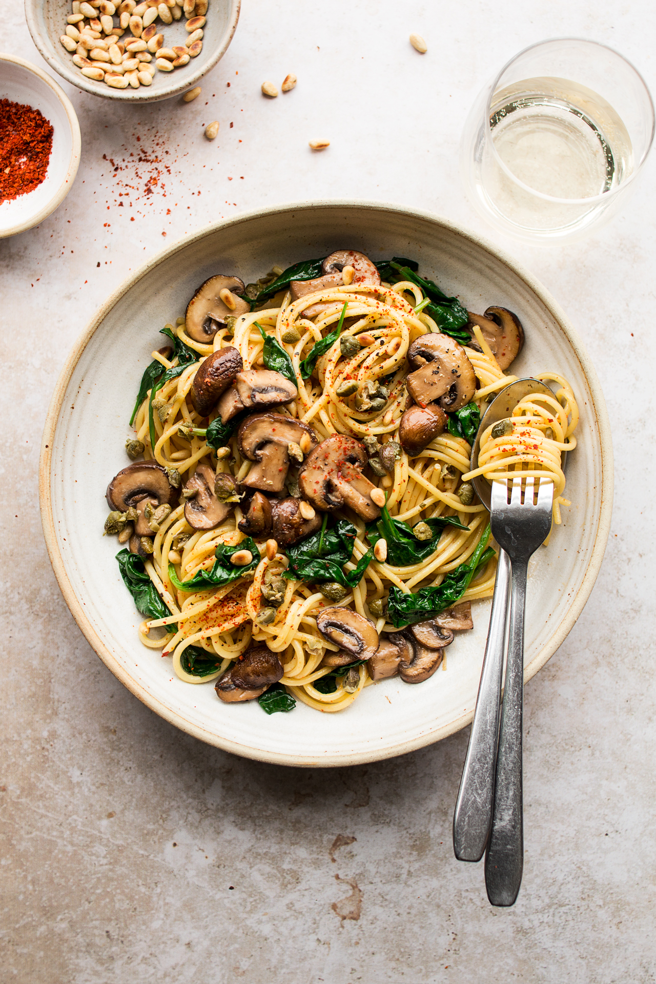 vegan mushroom pasta bowl